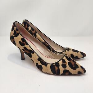 Boden Sixties Heel Leopard Print Calf Hair Slip On Pumps Women Size 38.5 US 7.5
